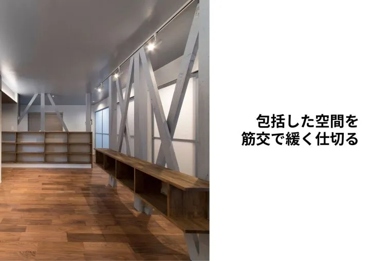 『包括した空間を筋交で優しく仕切る』