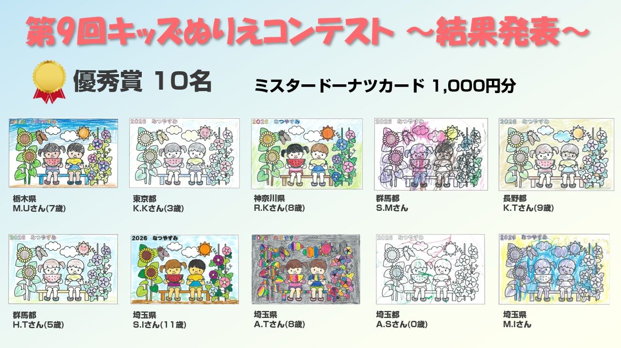 『第9回キッズぬりえコンテスト』結果発表