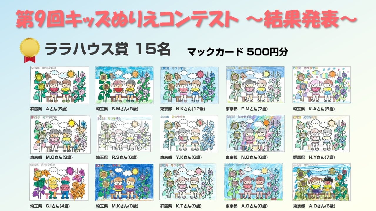 『第9回キッズぬりえコンテスト』結果発表