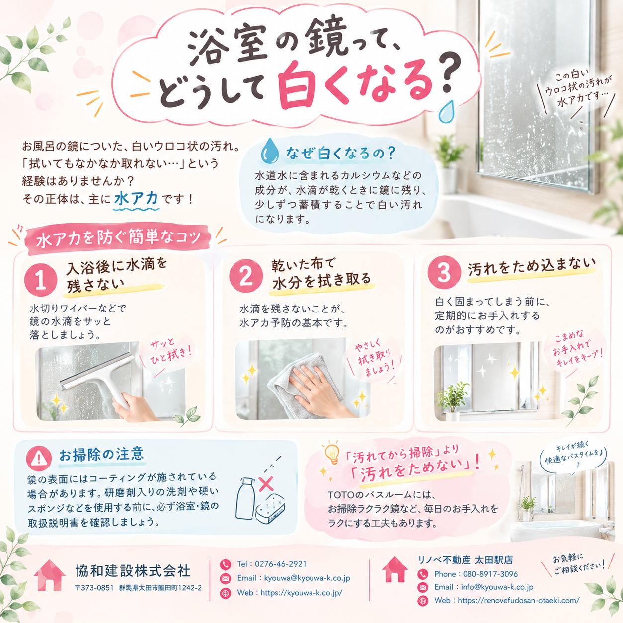 浴室の鏡　どうして白くなるの？