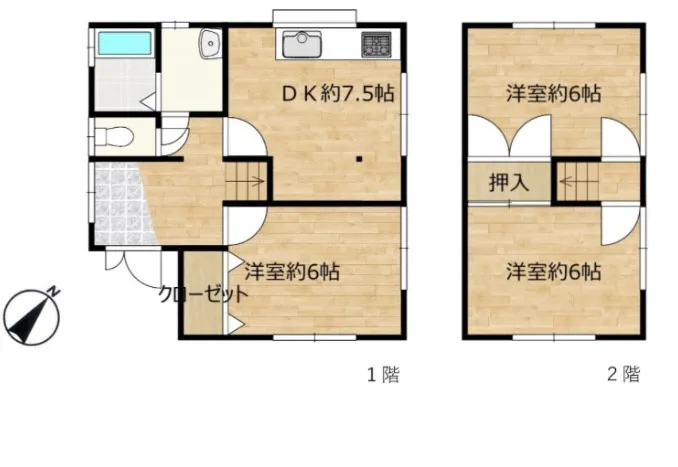 【リフォーム済】リフォーム後の間取り図です。コンパクトな3DKのおうちになります。２～３人で住むのに適したサイズ感です。