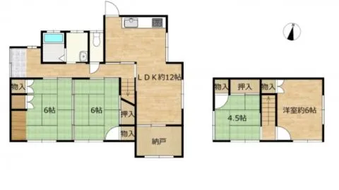【間取り図】リフォーム後の間取図。家事動作のよい間取りです。納戸と表記のお部屋は、準防音仕様のお部屋です。