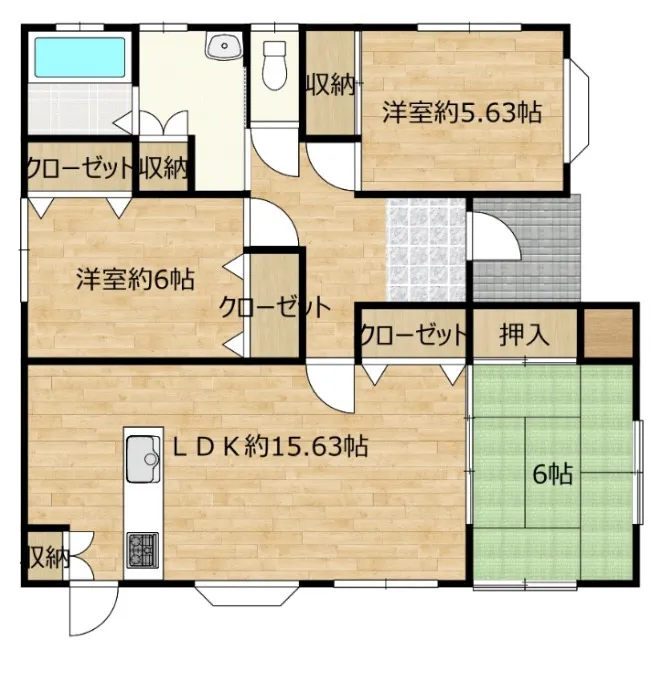 【リフォーム済】間取図になります。本住宅は３LDKの平家となっております。各居室十分なスペースがございますのでゆったりとした暮らしが実現できそうです。