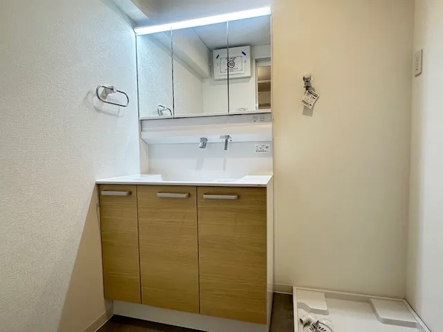 広々とした洗面化粧台です。オシャレだけでなく、収納もしっかりできますよ。