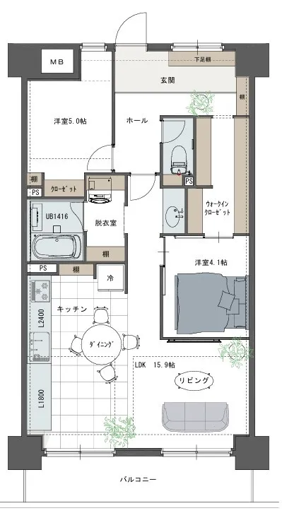 リノベーションＢ案（間取り変更：２ＬＤＫ）※掲載画像はリノベーション例となります。
