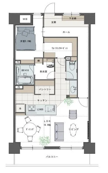 リノベーションＡ案（間取り変更：１ＬＤＫ）※掲載画像はリノベーション例となります。