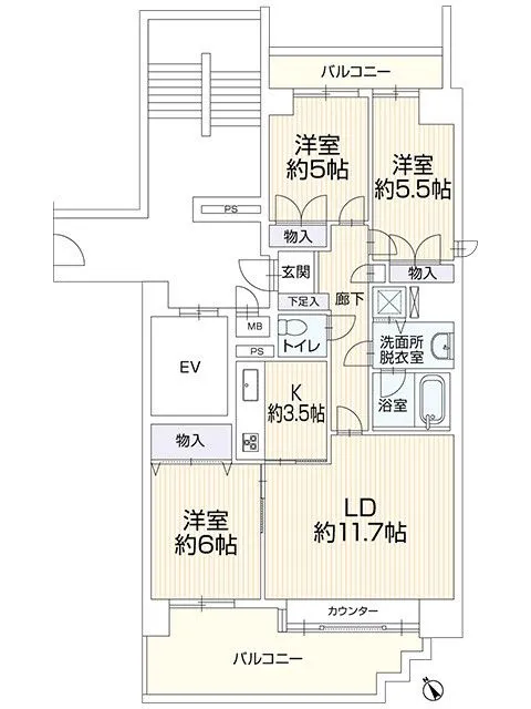エレベーター降りてすぐに玄関入口がございますので、移動もらくらくです。