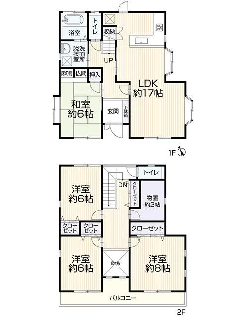 収納が充実した室内は、ゆとりのある全居室6帖以上の間取り。トイレも各階設置済みで便利です♪