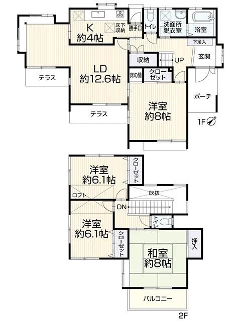 各居室収納でクローゼットの他にロフトもついており収納力は高いです。各居室6帖以上のゆとりのある間取りでファミリーにオススメの物件です。