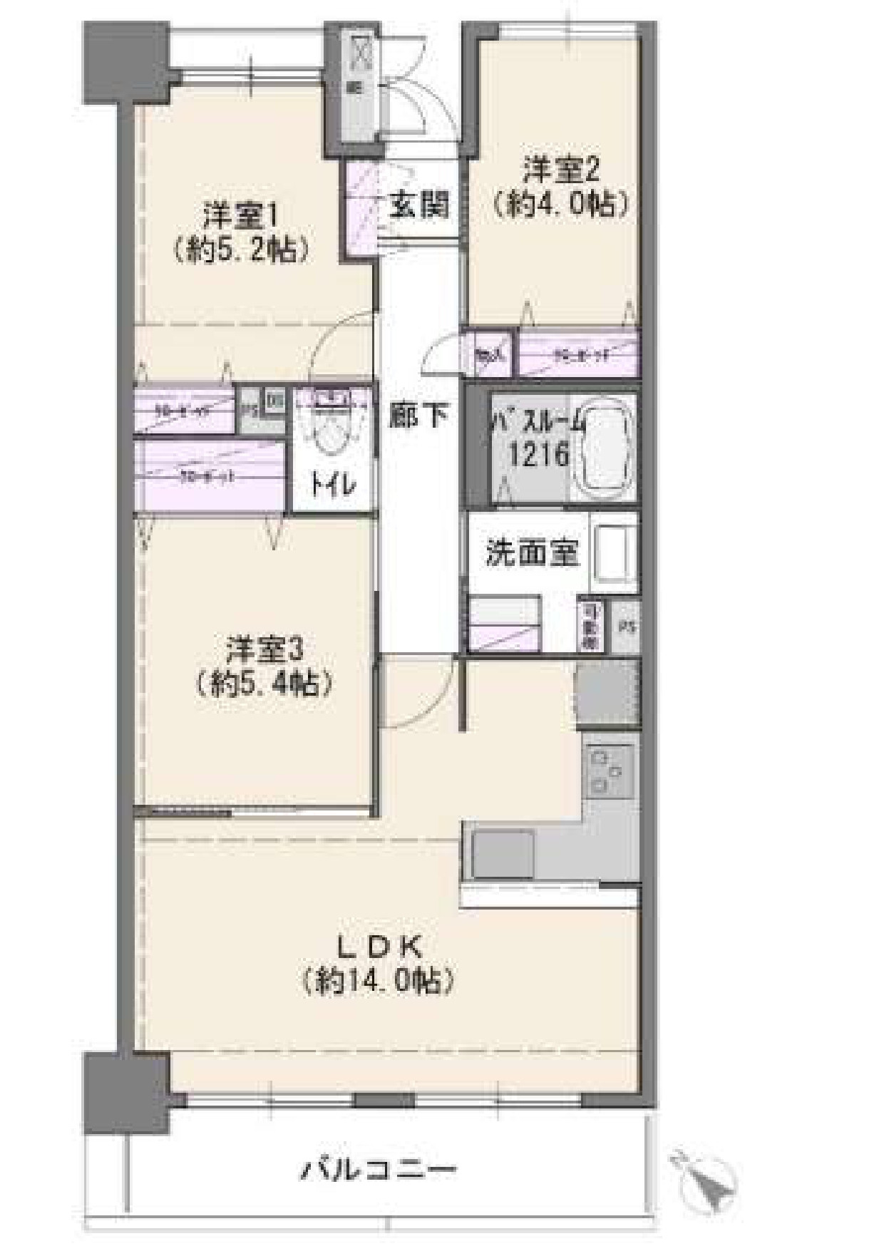 ３LDK/価格３４９０万円/専有面積64.29㎡/バルコニー面積7.69㎡