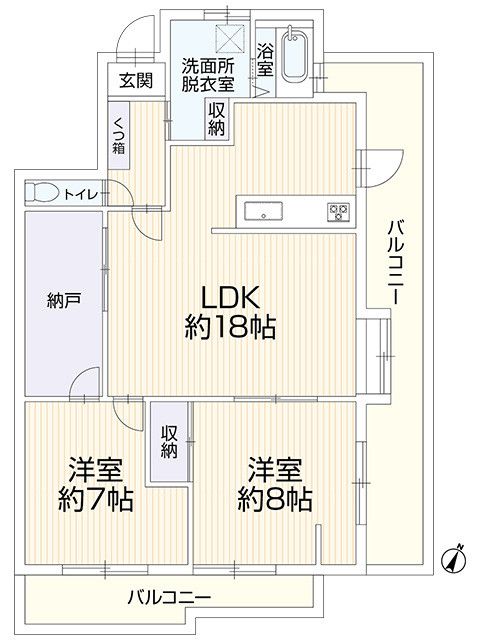 東南角部屋のため陽当たり・風通し良好です。2面バルコニーで開放的です。