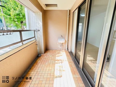 かなり広々としたバルコニーには、汚れた物やペットの足などを洗えるスロップシンクが付いています。これは便利です！