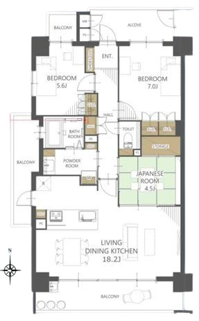 角部屋で３LDKの収納が充実した物件です。 各部屋に収納があり、廊下にも大きな収納があるので、とても便利な間取りです。 是非、便利な間取りを見に来てください！