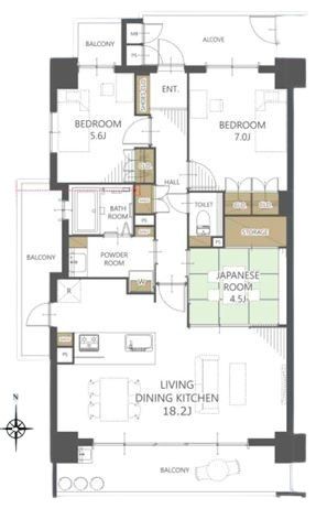 角部屋で３LDKの収納が充実した物件です。 各部屋に収納があり、廊下にも大きな収納があるので、とても便利な間取りです。 是非、便利な間取りを見に来てください！