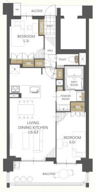 2LDKの収納が充実した物件です。 各部屋に収納があり、廊下にも大きな収納があるので、とても便利な間取りです。 是非、便利な間取りを見に来てください！