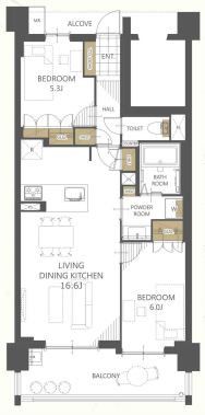 2LDKの収納が充実した物件です。 各部屋に収納があり、廊下にも大きな収納があるので、とても便利な間取りです。 是非、便利な間取りを見に来てください！