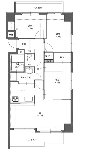 現況：３ＬＤＫ（専有面積６８．０４㎡）