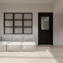 【リビング】窓まわりは枠を見せないようにディテールにこだわり、アルミブラインドを壁内に納めることで、