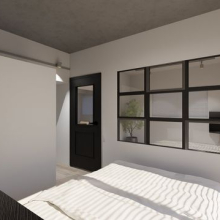 【リビング】窓まわりは枠を見せないようにディテールにこだわり、アルミブラインドを壁内に納めることで、