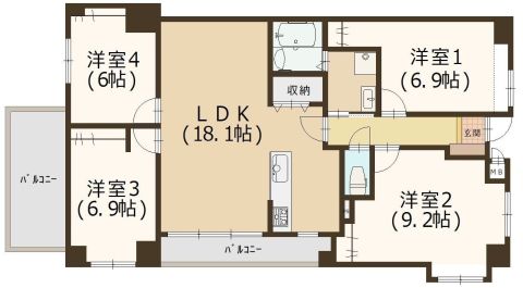 全居室6帖以上で広々ゆとりある室内。