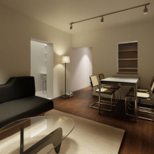 【室内】経年で少し色あせた木、皮革のしっとりしたツヤ、レンガや合板の“ラフさ”を活かした空間。