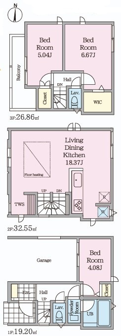 3LDK　広々としたリビングは18.37畳　床暖房あります。