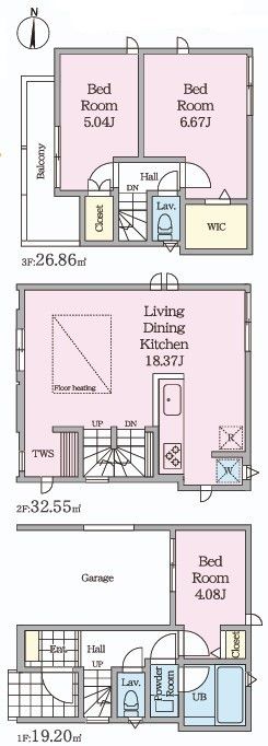 3LDK　広々としたリビングは18.37畳　床暖房あります。