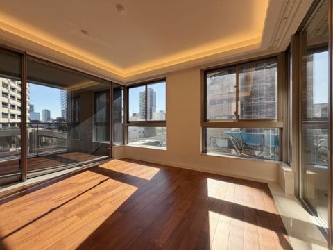 【リビング】1フロア1住戸のプレミアム設計+麻布台ヒルズが目の前の都心の眺望が楽しめるお部屋