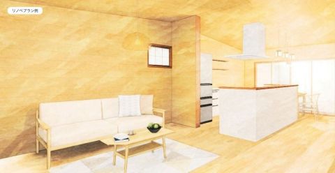 【リノベプラン一例】三角の天井が特徴的なＬＤＫは、木の温もりが感じられる穏やかで落ち着く空間既存の木製内窓や、障子窓などアンティークな意匠が残っているところも◎
