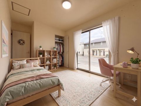 1階洋室。子ども部屋やゲストルームなど、用途に合わせてレイアウトを楽しめるシンプルなお部屋です。　※写真は家具や小物を配置したＣＧ画像です。実際の物件は空室となります。