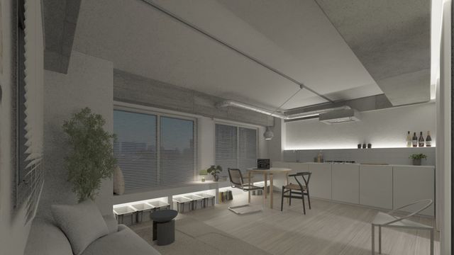【LDK】約13.4帖※画像は完工予想パースです。※配置されている家具類は家具類は「装飾・演出」のため、販売