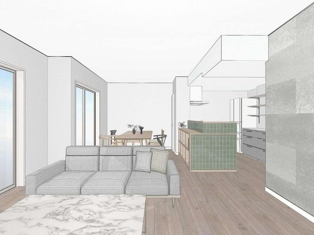 【LDK】（2LDK+DEN+WIC・LDK30m2プラン）※画像は完成予想図です。※配置されている家具類は家具類は「装飾・