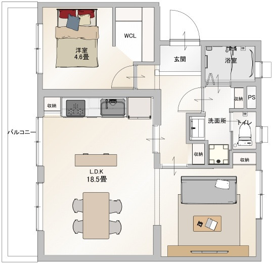 1LDK、価格1780万円、専有面積58.89m2 ※現在内航工事中につき予定間取りになります。