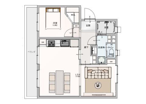 1LDK、価格1780万円、専有面積58.89m2 ※現在内航工事中につき予定間取りになります。