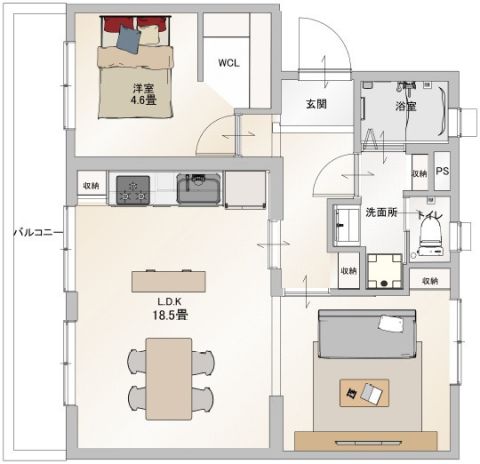 1LDK、価格1780万円、専有面積58.89m2 ※現在内航工事中につき予定間取りになります。