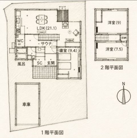生活動線が1階で完結する平屋のような間取り。