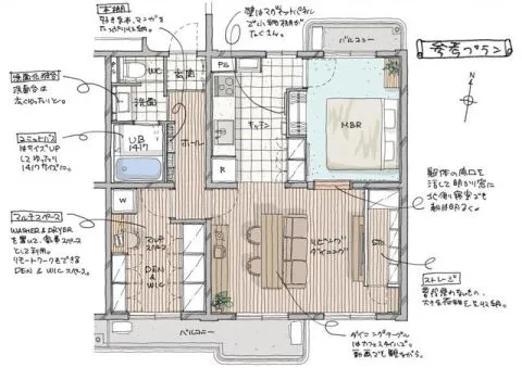 【リノベーションプラン(参考)】広々とした1LDK+Sへ間取り変更。マルチスペースは家事スペースやワークス